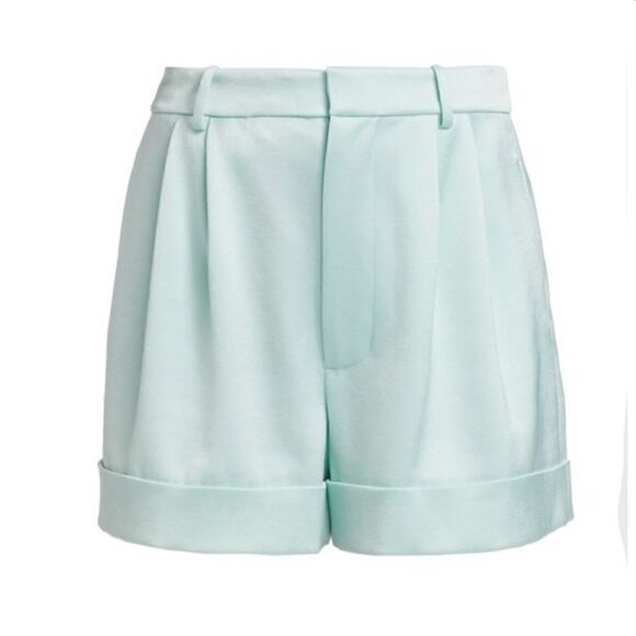Alice and Olivia Corny Pleated Satin-Feel Shorts in Powder Blue NWT - Picture 2 of 7